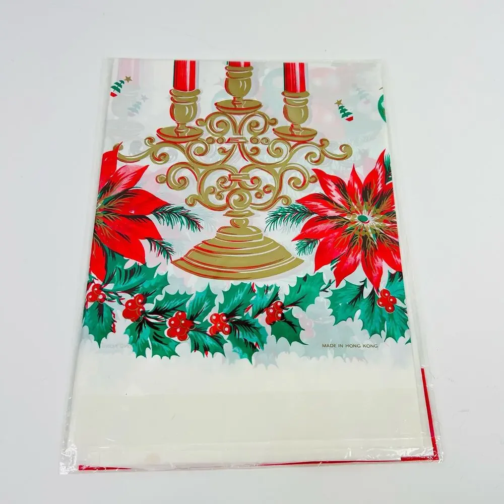 NEW Vintage Kitchenettes 1984 Plastic Christmas Tablecloth Rectangle 52”x72”